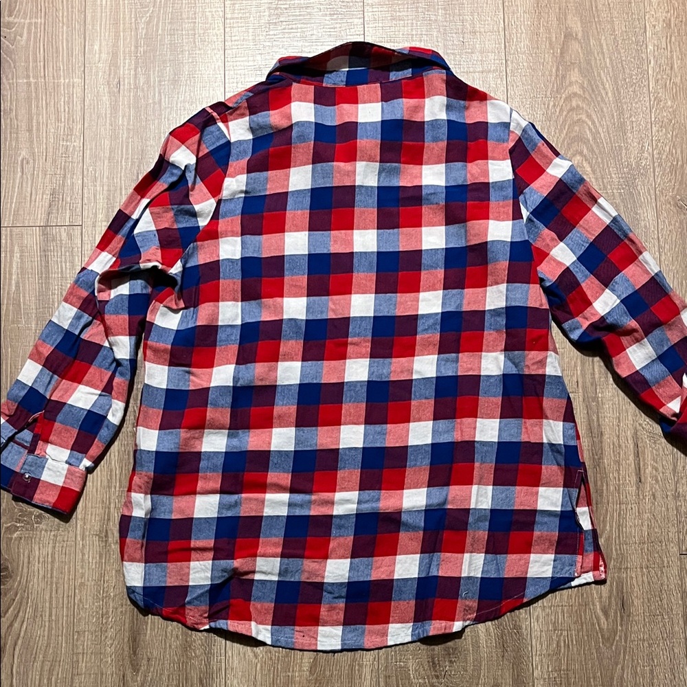 NFL Women’s Red and Blue Checkered Flannel Button Down Buffalo Bills Shirt XL - Picture 7 of 7